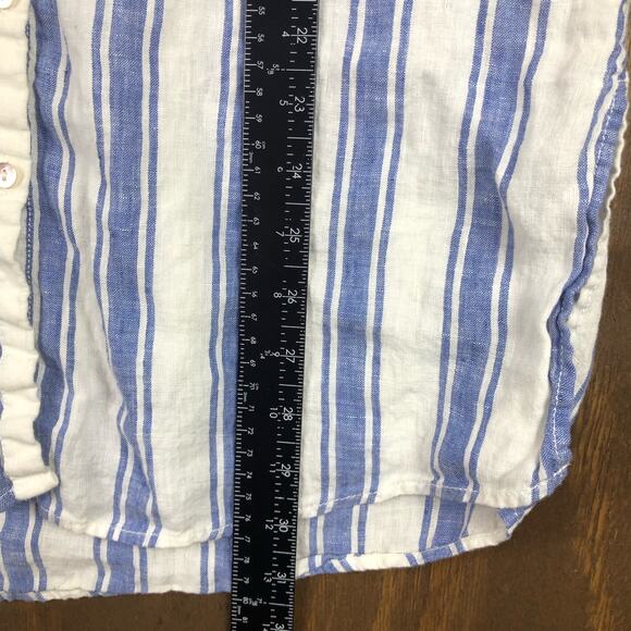 Antibes Blanc Womens Shirt Blue White Stripe Collared Button Down Linen Small - Picture 7 of 13